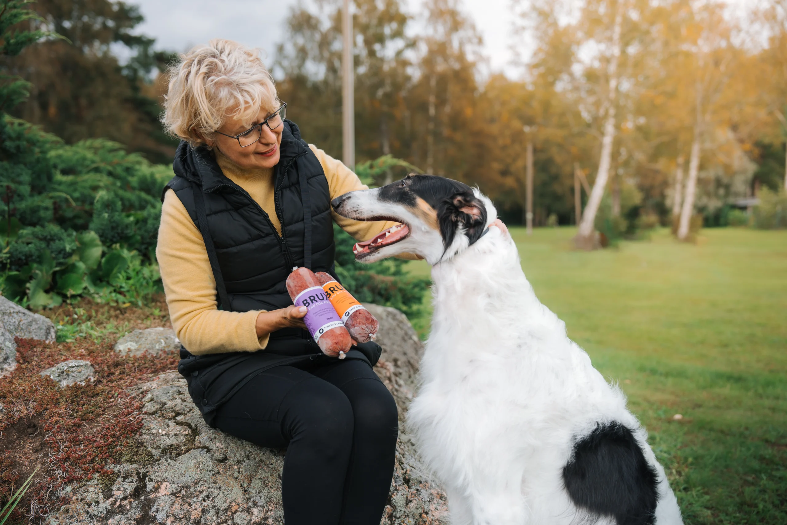 big dog borzoi and owner with brux raw dog food